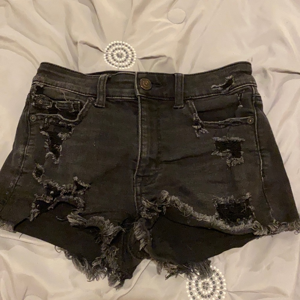 American Eagle black ripped jeans shorts